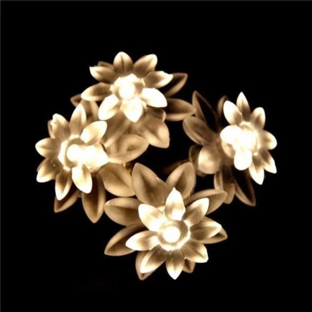 Battery Operated Indoor and Outdoor 60 LED Lotus Flower Fairy Lights on 22ft PVC